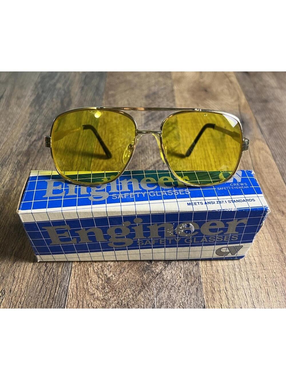 Vintage Crews Engineer safety Glasses CV58 Z87 gold frame Yellow Tint Lenses
